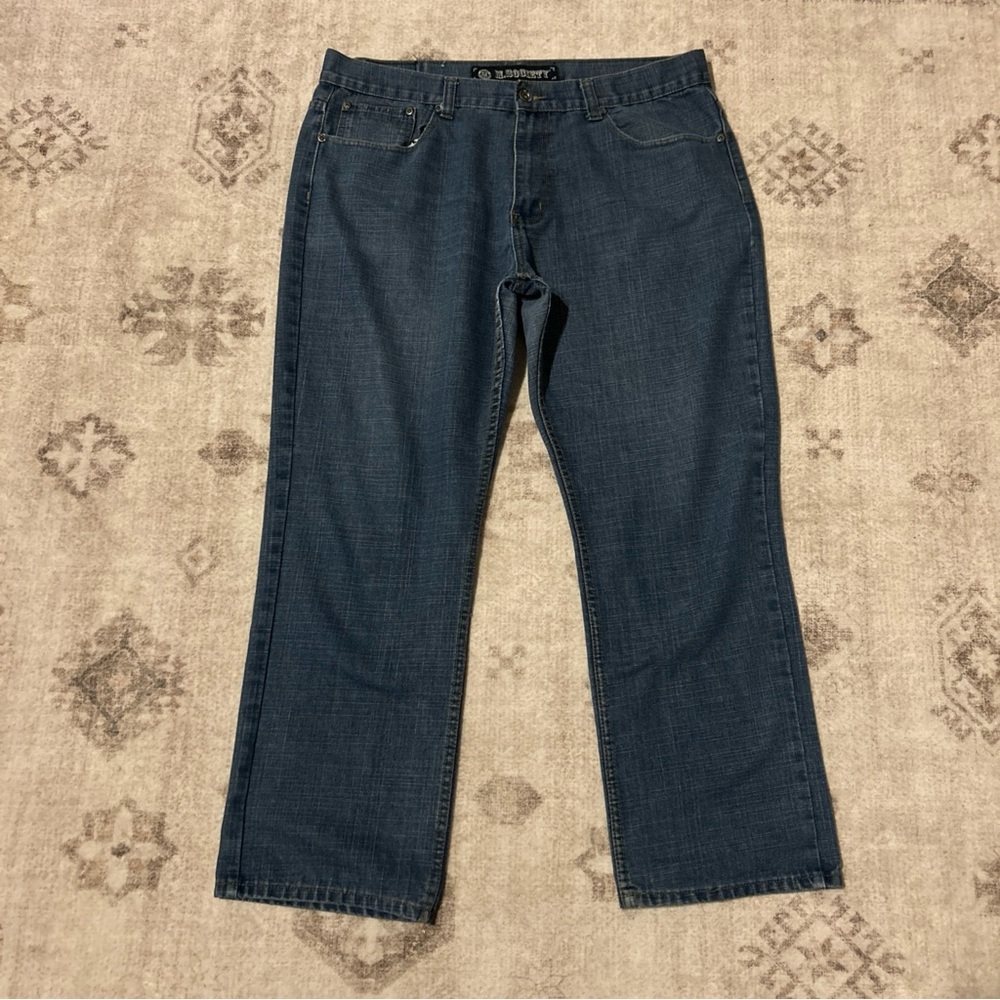 M. Society Men's Straight Fit / Wide Leg Blue Jeans 40‎ x 32 Embroidered Pockets